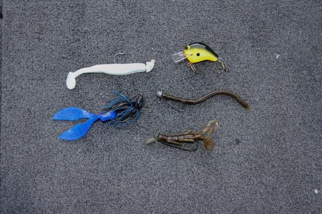 Jonathan Newton's favorite early winter baits include the Zoom Swimming Fluke, Zoom Super Chunk trailer on the back of a custom flipping jig, WEC E1 crankbait, Zoom Shaky Head worm, and the Zoom UV Speed Craw. 