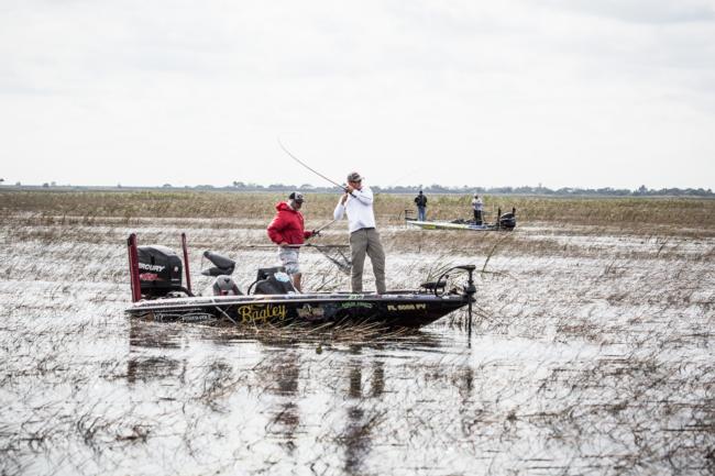 Former Lake Okeechobee champ Drew Benton leans and swings on day two.
