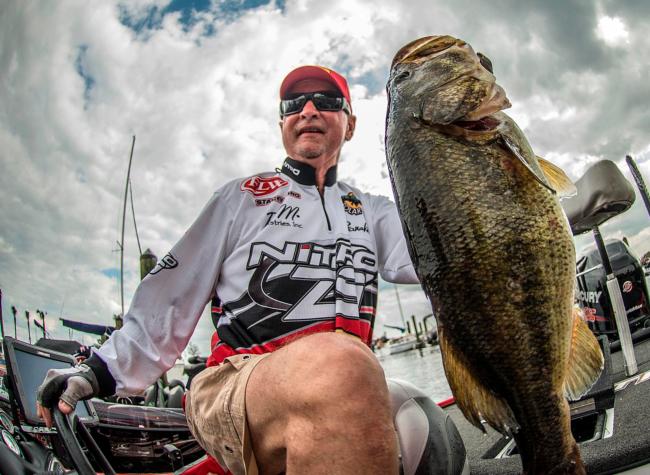 Pro Stacey King holds one of the giants he caught on day one of the FLW Tour on Lake Toho. King ended his first event back from cancer in fourth place and was the feel-good story of the week. 