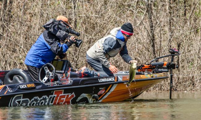 Zack Birge hauls another one to the boat on day three of the Walmart FLW Tour on Lewis Smith Lake. This one might be the game changer.