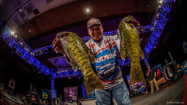 Rayovac pro Cody Meyer is sitting pretty at the Walmart FLW Tour on Beaver Lake. He weighed 11-10 on day three and is just 2 pounds, 11 ounces off leader Andy Morgan.