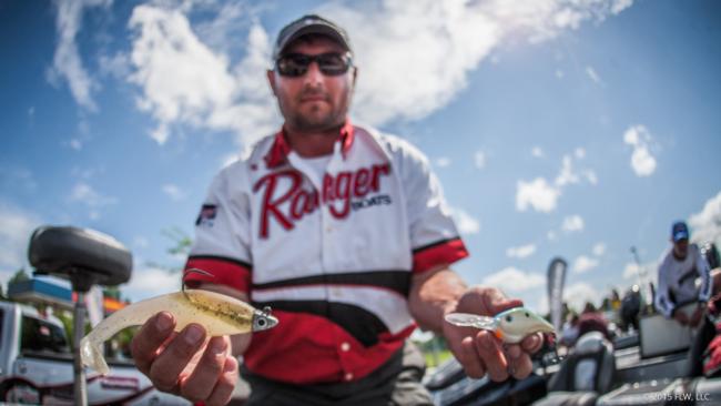 Curt McGuire finished eighth and threw the same 7-inch prototype Nichols Lures swimbait that Clent Davis used and a pale rider-colored Profound Outdoors Z-Boss 20. 