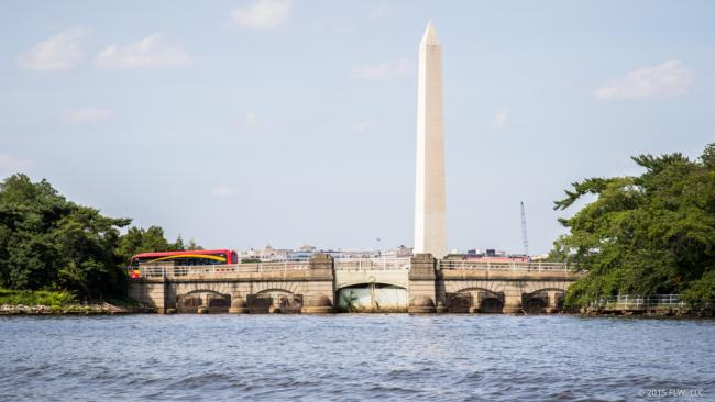 The world's tallest stone monument, better known as the Washington Monument, touches the sky over D.C. and can be seen from many angles on the Potomac.