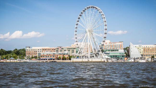 National Harbor is located on the Maryland coast of the Potomac, just south of the D.C. area. The Capital Wheel Ferris wheel allows its visitors scenic views of the Potomac, National Mall and other iconic D.C. sights.
