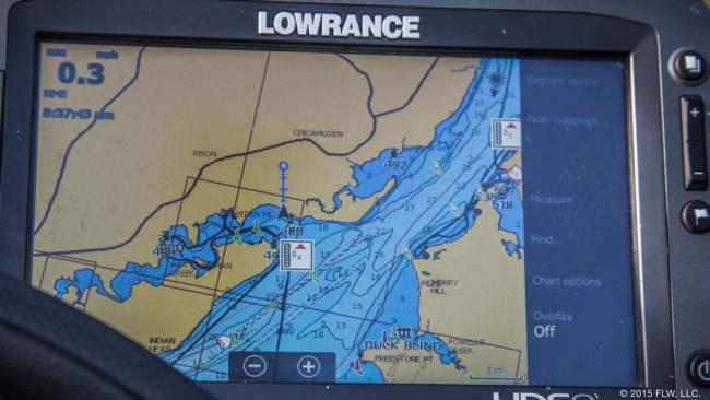 Avena's Lowrance is key to running the tide properly. With tide estimates displayed at a variety of points up and down the river, he can use his experience to make sure he's nearly always fishing the tide he wants to key on. 