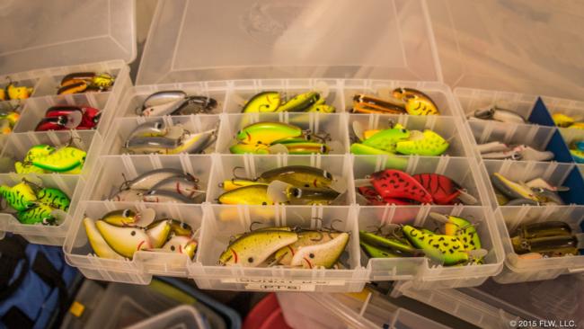 Knight groups his crankbaits by color and type. He has personally made hundreds of shallow and medium divers. 