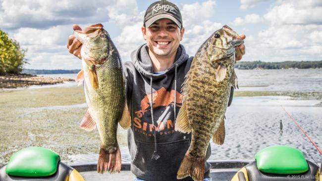 Jesse Schultz found both largemouths and smallmouths hanging around the grass on Kentucky Lake. 