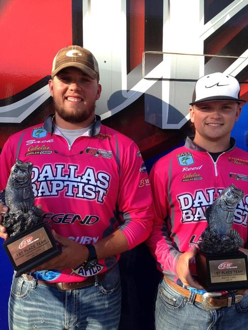 The Dallas Baptist University team of Zackery Hines of Clyde, Texas, and Reed Foster of Combine, Texas, won the 2015 FLW College Fishing Southern Conference Championship on Grand Lake Sunday. The victory earned the club $4,000 and advanced the team to the 2016 FLW College Fishing National Championship.