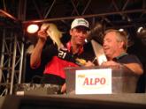 Fourth-place pro Kevin VanDam of Kalamazoo, Mich., weighs his fifth fish - which, contrary to what he initially believed, did make it to the weigh-in scale with him.