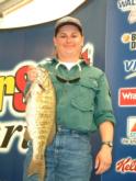Renee Flesh took day-one Big Bass honors in the Co-angler Division with this 5-pound, 6-ounce smallmouth.