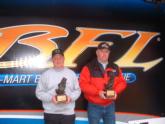Steven Duty of Collins, Miss., and Charles Webb Sr. of Ocean Springs, Miss., tied for first place in the 70-competitor Co-angler Division of the BFL tournament on the Tensaw River.