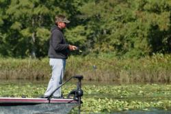 Like some other semifinalists in the Pro Division, Greg Hackney of Oak Ridge, La., is staying and waiting in his favorite fishing area of the James River, too. So far it