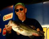 Amazingly, Ken Baldwin of Needles, Calif., managed to take first place and Snickers Big Bass honors in the Co-angler Division with this single bass. The massive fish, Baldwin's personal best and the largest of the tournament thus far, weighed 7 pounds, 3 ounces and earned him $250.