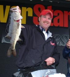 Pro Chad Morgenthaler of Coulterville, Ill., made a hard charge at Schwier with this bass. Morgenthaler was runner-up with a two-day total of 26 pounds, 4 ounces.