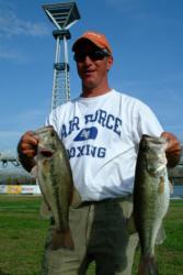 Co-angler John Capitani of Pleasant Hill, Iowa, pulled into the overall lead with a total two-day catch of 17 pounds, 6 ounces. 