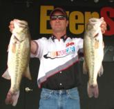 Pro Randy Millender of Teague, Texas, is in second place after day one with five bass weighing 18 pounds, 1 ounce. Millender also won the big-bass award with a 6-pound, 6-ounce bass.
