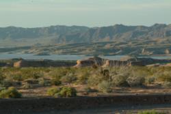 The mountains loom over Lake Mead.