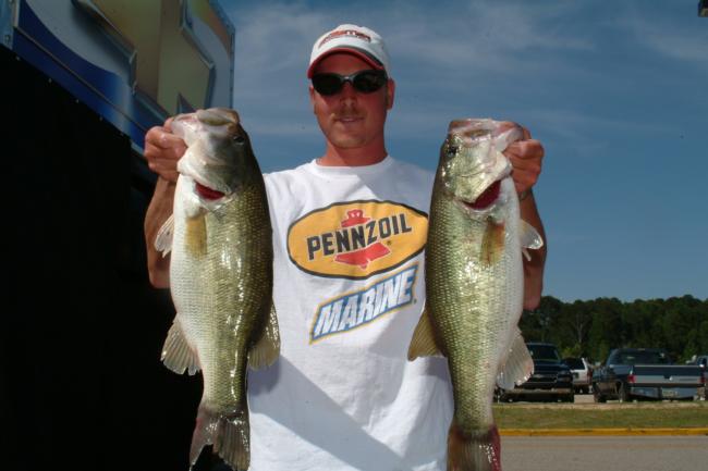 Bryan Thrift of Shelby, N.C. leads the Co-angler Division of the EverStart Series Eastern on Lake Eufaula with a two-day total of 35 27 pounds, 5 ounces.