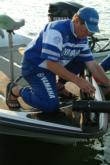 Charles King preps his trolling motor before he heads to Guntersville on day one.