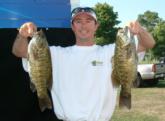 Paul Nogalski displays two of his three bass that propelled him into the No. 2 slot on the co-angler side.