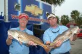Daniel Benson of Brandon, Fla., and Steven Howie of Saint Cloud, Fla., are in second place with two redfish weighing 13 pounds,  6 ounces.
