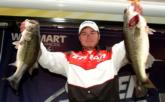 Pro Derek Remitz of Hemphill, Texas, is in third place at the Stren Central on Sam Rayburn with five bass, 21 pounds, 4 ounces.