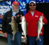 Ranger pro Troy Morris and Mizmo co-angler Jimmy Cox caught three walleyes that weighed 16 pounds, 2 ounces.
