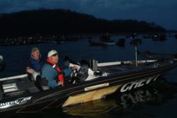 Chevy Team pro Kim Stricker and his co-angler partnerJoe Foley check in at the marina before takeoff.
