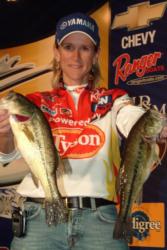 Co-angler Pam Wood of Bono, Ark., found herself qualifying for the top 10 in seventh place after landing a total catch of 13 pounds, 8 ounces.