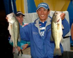 Takahiro Omori of Emory, Texas, qualified in third place for the pros with an opening-round weight of 27 pounds, 9 ounces. 
