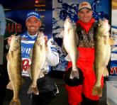 Northfield, Minn., native Ross Grothe and his co-angler Justin Steinke caught the biggest limit of the tournament thus far. These five walleyes weighed 39 pounds, 7 ounces.
