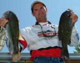 Mike Hawkes of Sabinal, Texas, is in fourth place with 14 pounds, 4 ounces.