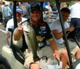 Luke Clausen was all smiles after boating a five-bass limit that weighed 11 pounds, 11 ounces on day two. Clausen