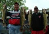 Scott Larson and Adam Adler caught the heaviest limit on day two at Devils Lake. These five walleyes weighed 27 pounds, 8 ounces.