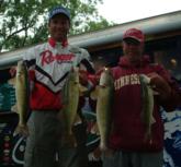 Pro David Kolb and co-angler Jim Fetzik caught five walleyes on day two that weighed 16 pounds, 3 ounces. After two days, Fetzik leads the Co-angler Division.
