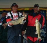 Richard Zachowski and Dale Todd show off part of their Devils Lake limit.