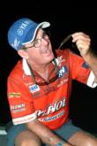 Be the fish: Warren Girle has some fun demonstrating what he hopes to have happen on his first cast this morning.