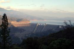 Lake Shasta Dam looms over the lower end of California