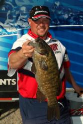 Pro Gary Howell shows off his only fish of the day: a nice, hard-earned 4-9 smallmouth.