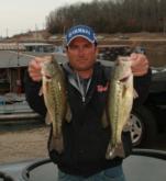 Pro Jerry Weisinger caught a limit weighing 12-4 to tie for fifth place after day one on Bull Shoals.