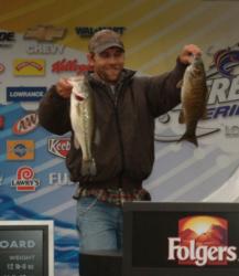 Local co-angler Steve McFarland is tied for second place with two bass that weighed 6 pounds, 4 ounces.