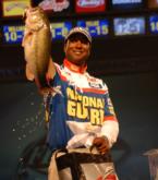 National Guard pro Derek Jones of Chicago, Ill., caught three big bass today for 12 pounds, 14 ounces to finish fourth with a two-day total of 22 pounds, 6 ounces worth $30,000.