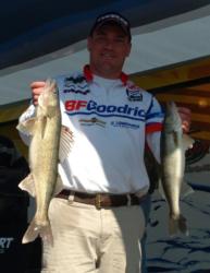 BFGoodrich pro Dustin Kjelden boated a five-walleye limit Friday that weighed 12 pounds, 5 ounces, keeping him in second place.