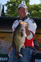 Jeff Billings of Clearlake, Calif., caught the Snickers Big Bass of the day in the Pro Division with this heavy largemouth weighing 10 pounds even.