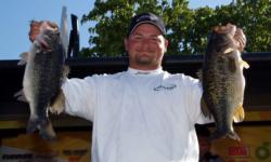 Kyle Clement of Anderson, Calif., leads the Co-angler Division by catching five bass weighing 21-13 Wednesday and five bass weighing 19-12 Thursday for a total of 10 bass weighing 41-9.