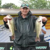 Ben Hand of Memphis, Tenn., is leading the Co-angler Division of the FLW Series on Lake Dardanelle with five bass weighing 13 pounds, 7 ounces.