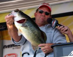 Curt Dowhower of Ripon, Calif., caught the co-angler Snickers Big Bass - this 8-pound, 13-ounce largemouth - and placed second with a total of 24-9.