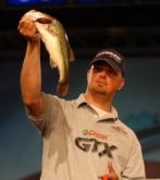 Co-angler runner-up Chris Koester shows off part of his final day 11-pound, 11-ounce catch.