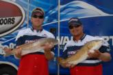 Tommy Derringer of St. Augustine, Fla., and Chris Herrera of Palm Coast, Fla., ran south to their home waters nearly 60 miles away to boat two reds for 12 pounds, 8 ounces to take the fifth place position after day one.