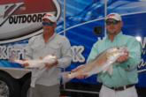 Shawn Walker of Crystal River, Fla., and Mark Sansom of Ocala, Fla., brought in two redfish weighing 12 pounds, 12 ounces to start the event in third place.
